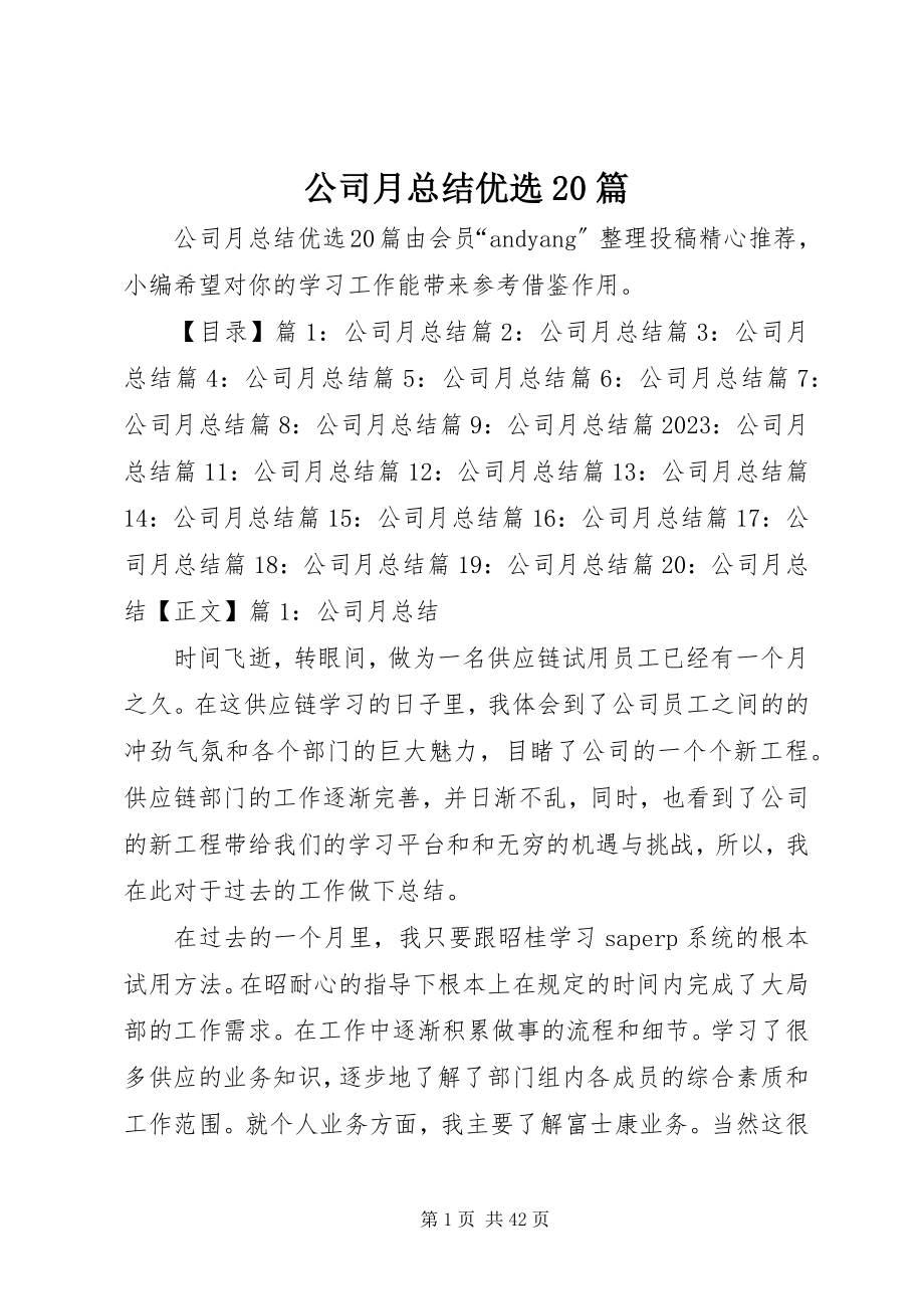 2023年公司月总结优选20篇.docx_第1页