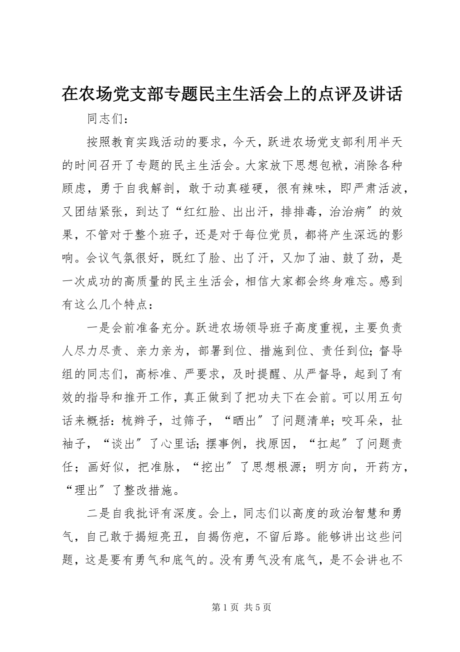 2023年在农场党支部专题民主生活会上的点评及致辞.docx_第1页