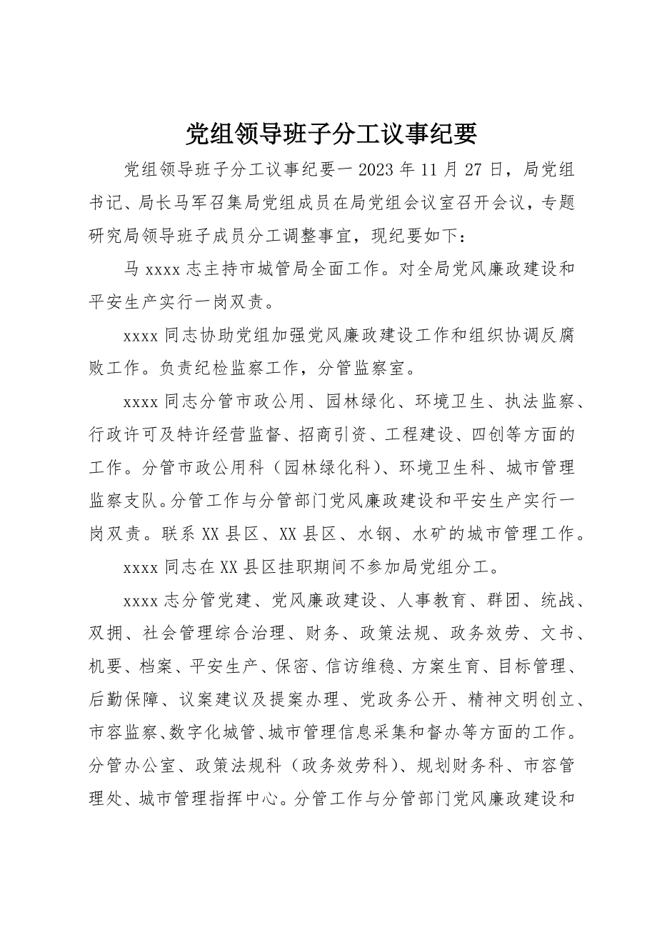 2023年党组领导班子分工议事纪要.docx_第1页