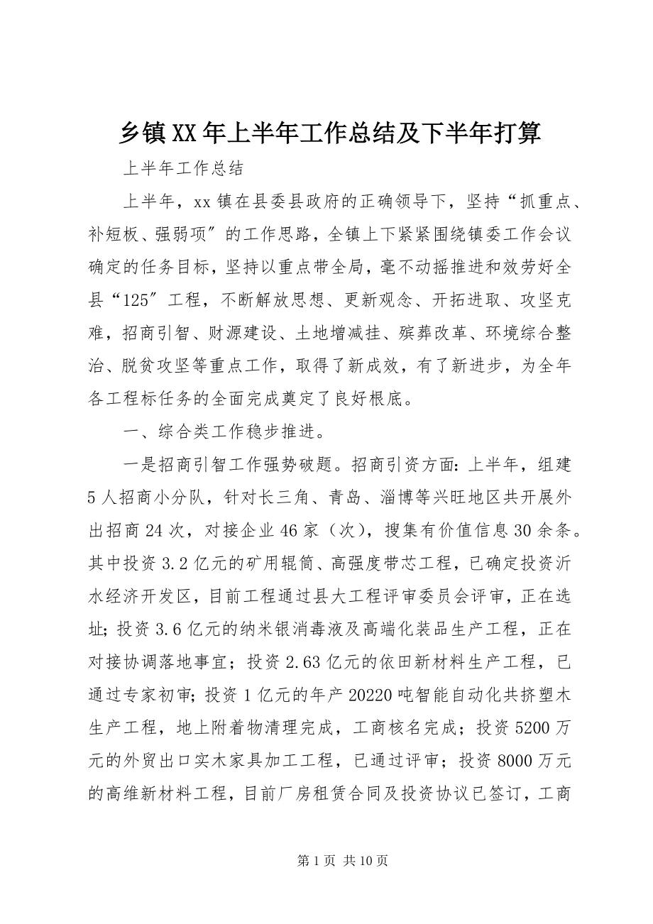 2023年乡镇上半年工作总结及下半年打算.docx_第1页