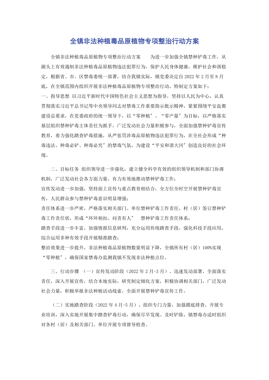 2023年全镇非法种植毒品原植物专项整治行动方案.docx_第1页