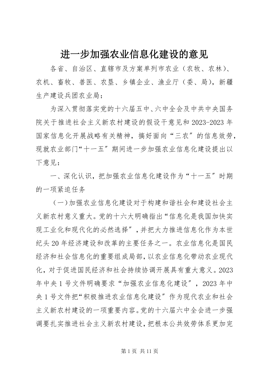 2023年进一步加强农业信息化建设的意见.docx_第1页