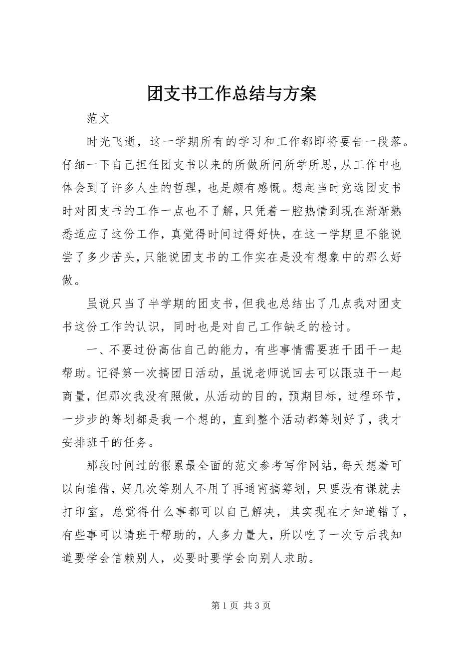 2023年团支书工作总结与计划.docx_第1页