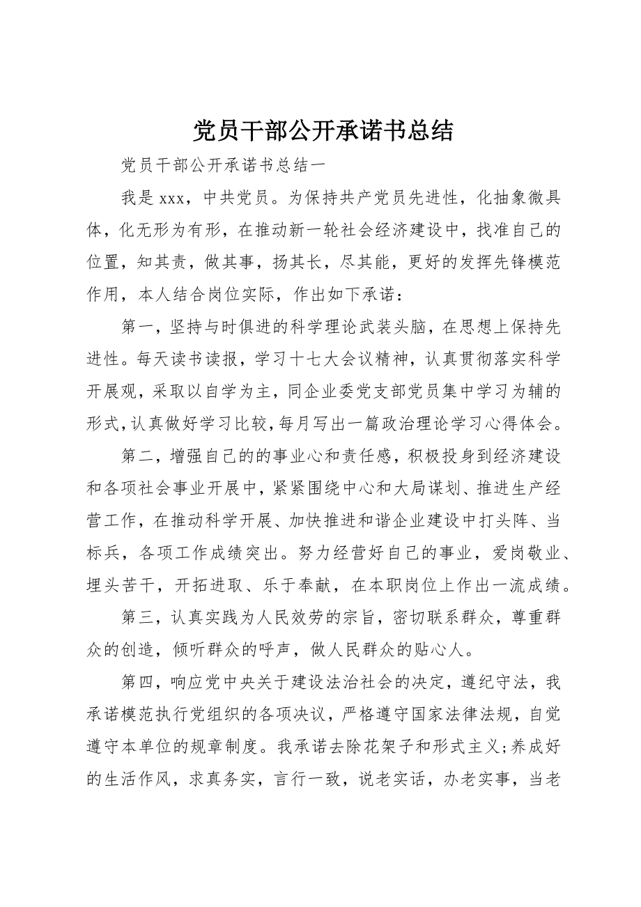 2023年党员干部公开承诺书总结.docx_第1页