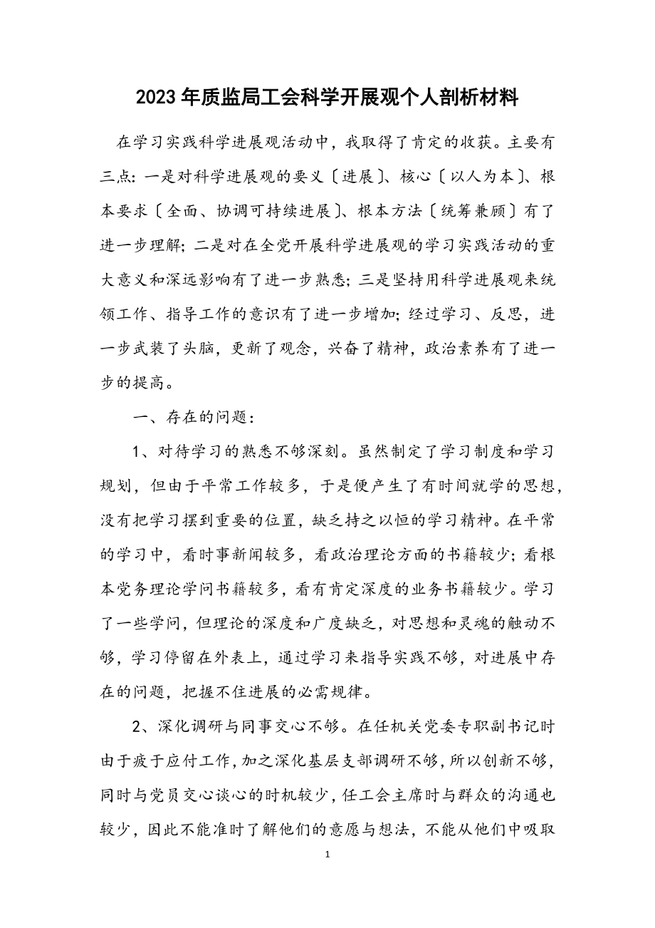 2023年质监局工会科学发展观个人剖析材料.docx_第1页