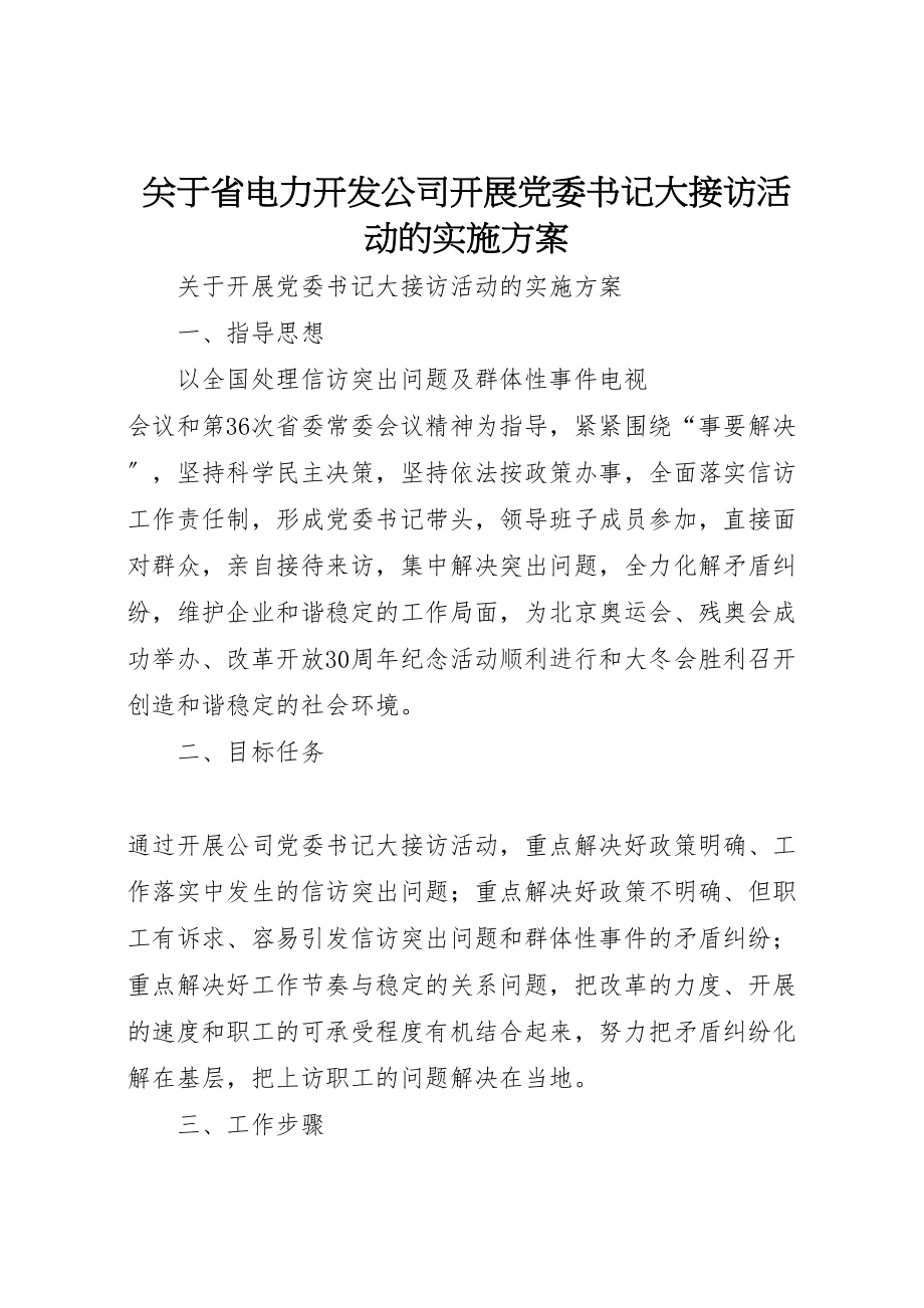 2023年关于省电力开发公司开展党委书记大接访活动的实施方案.doc_第1页