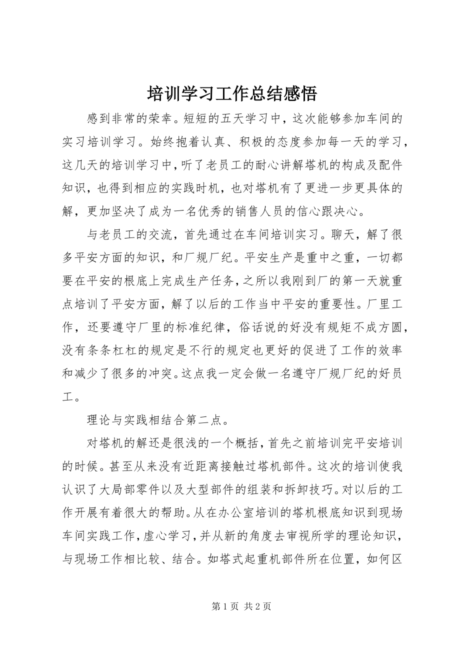 2023年培训学习工作总结感悟.docx_第1页