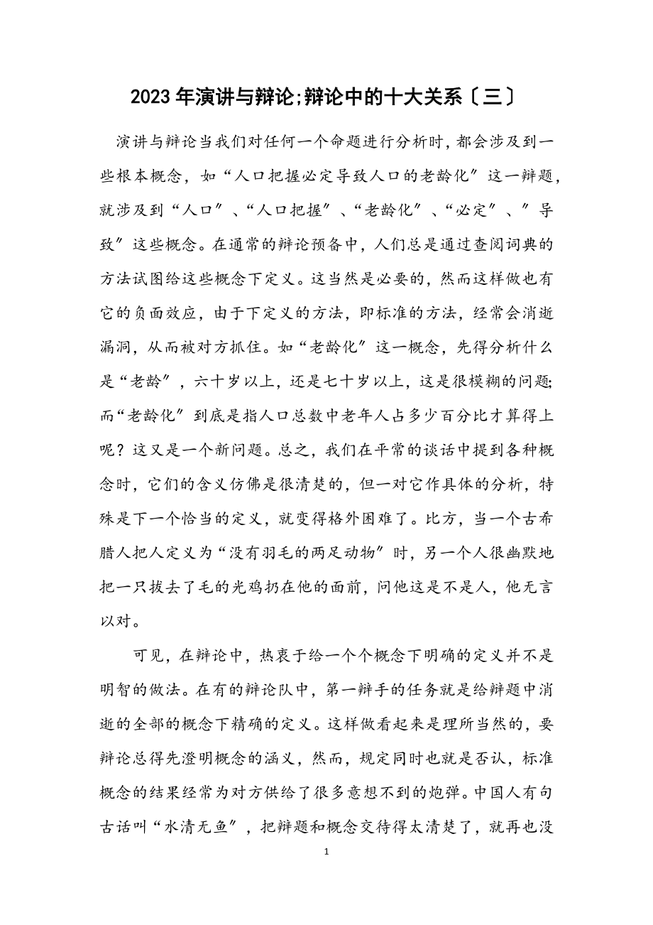 2023年演讲与辩论;辩论中的十大关系（三）.docx_第1页