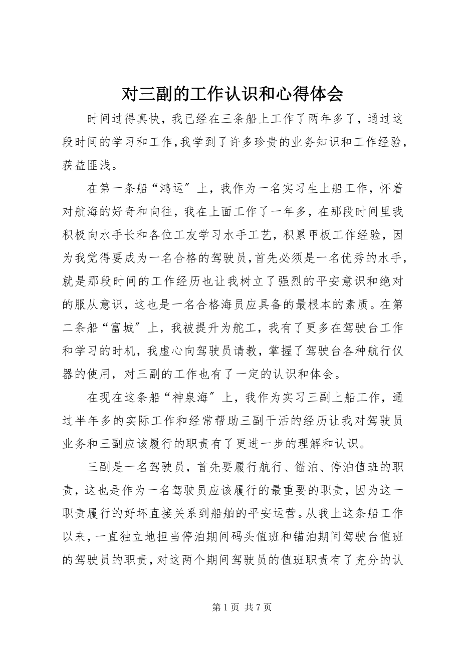 2023年对三副的工作认识和心得体会.docx_第1页