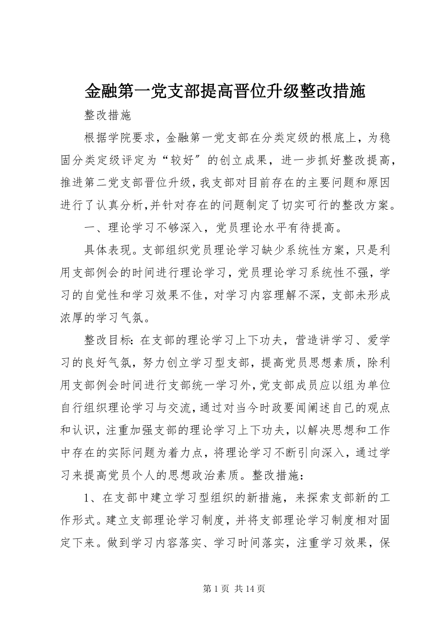 2023年金融第一党支部提高晋位升级整改措施.docx_第1页