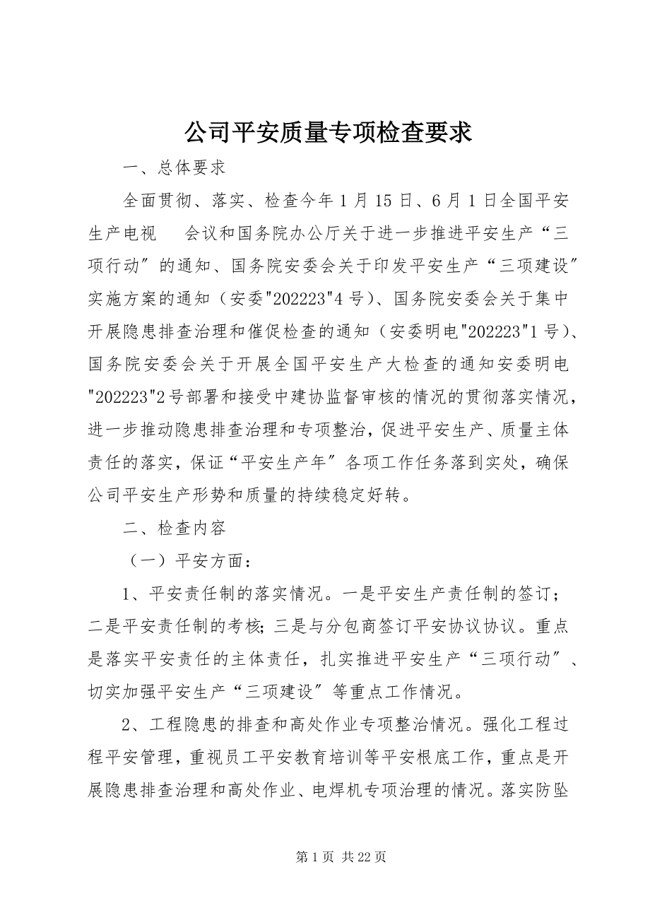 2023年公司安全质量专项检查要求.docx_第1页