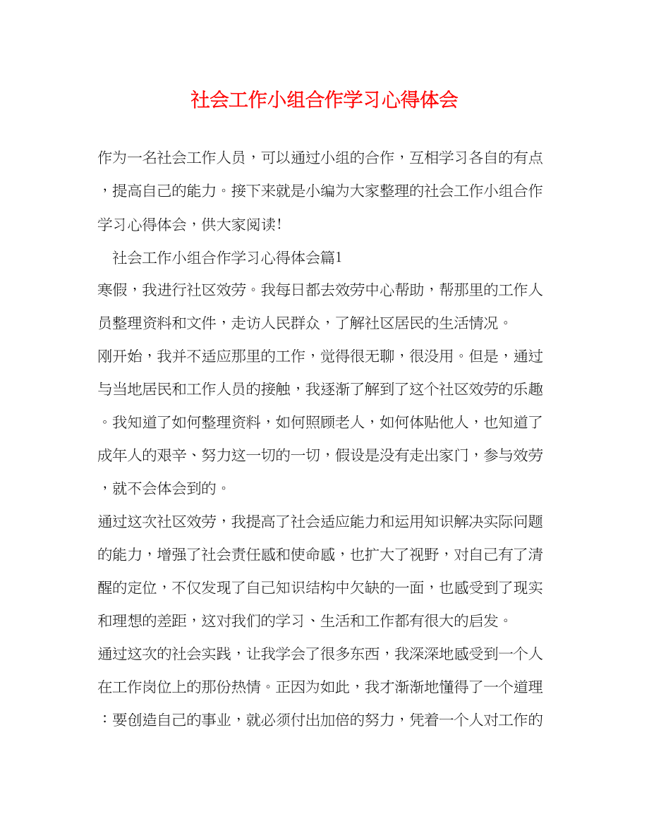 2023年社会工作小组合作学习心得体会.docx_第1页