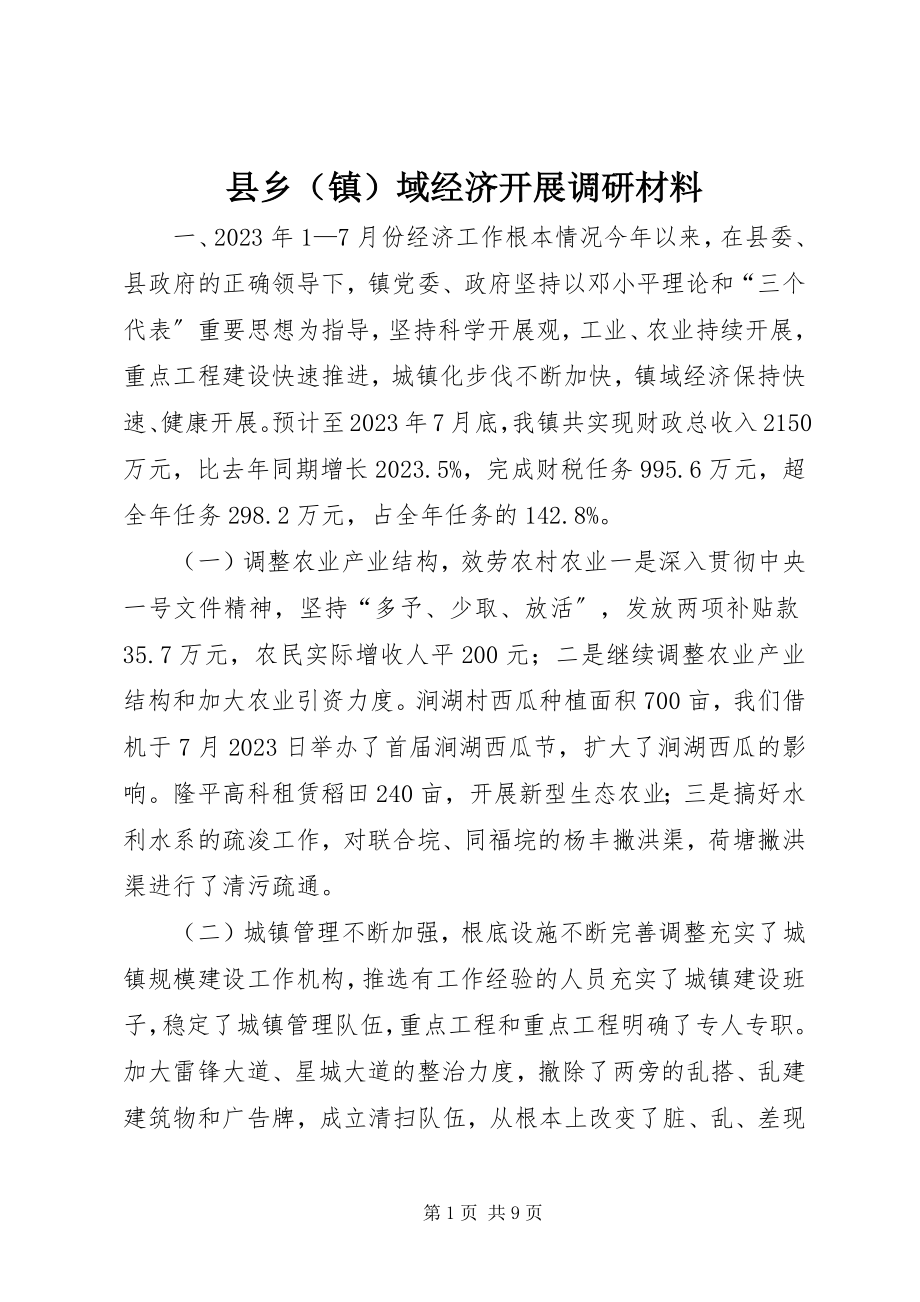 2023年县乡域经济发展调研材料.docx_第1页