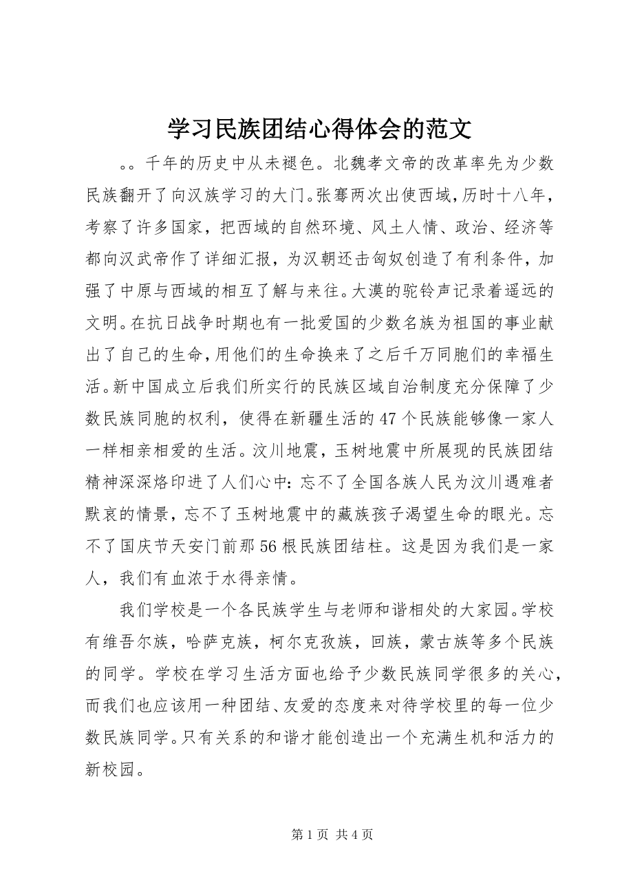 2023年学习民族团结心得体会的.docx_第1页