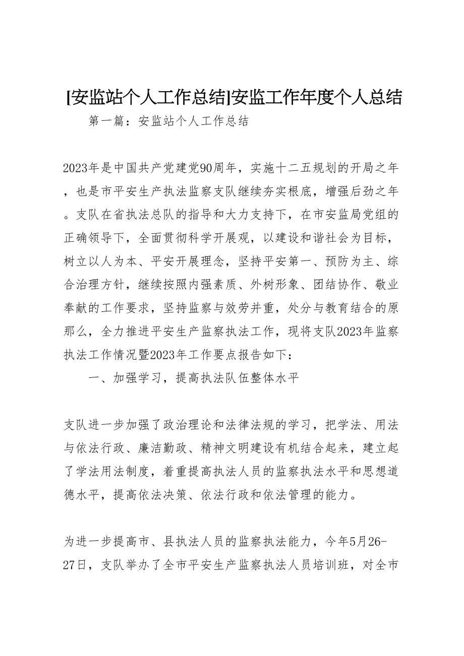 2023年安监站个人工作总结安监工作年度个人总结.doc_第1页