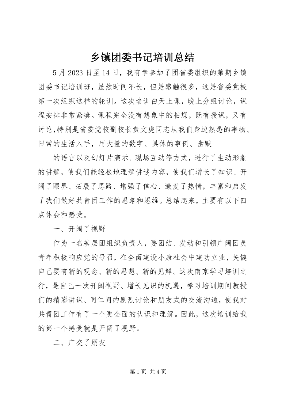 2023年乡镇团委书记培训总结.docx_第1页