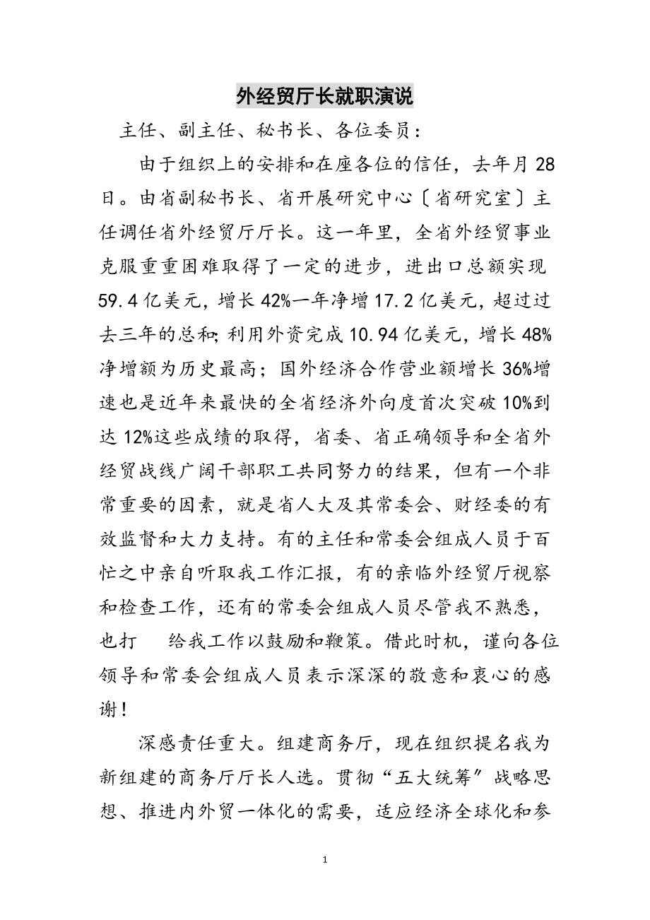 2023年外经贸厅长就职演说范文.doc_第1页