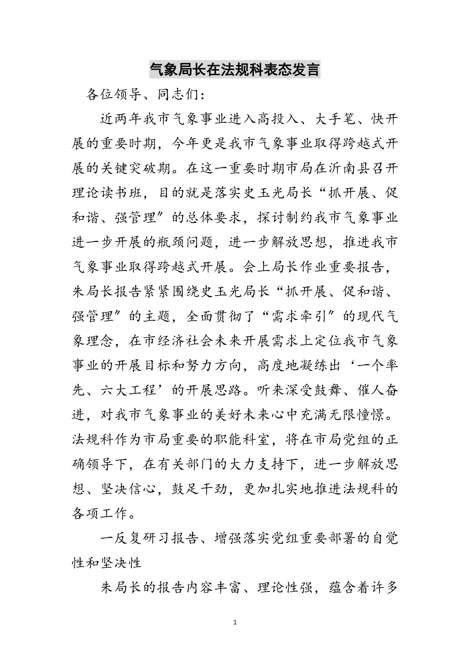 2023年气象局长在法规科表态发言范文.doc_第1页