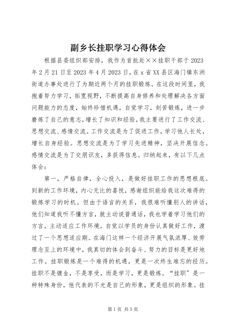 2023年副乡长挂职学习心得体会.docx_第1页