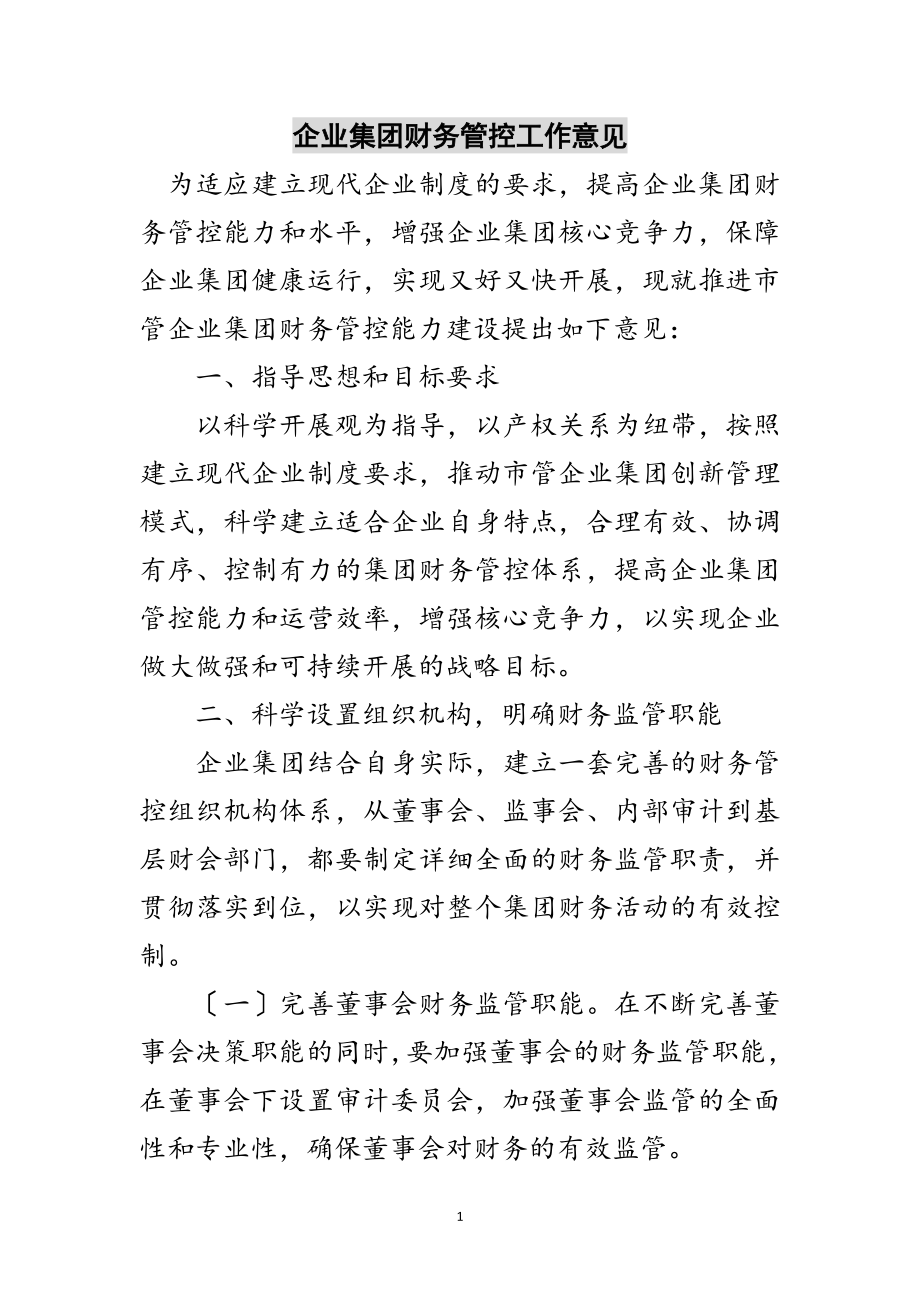 2023年企业集团财务管控工作意见范文.doc_第1页