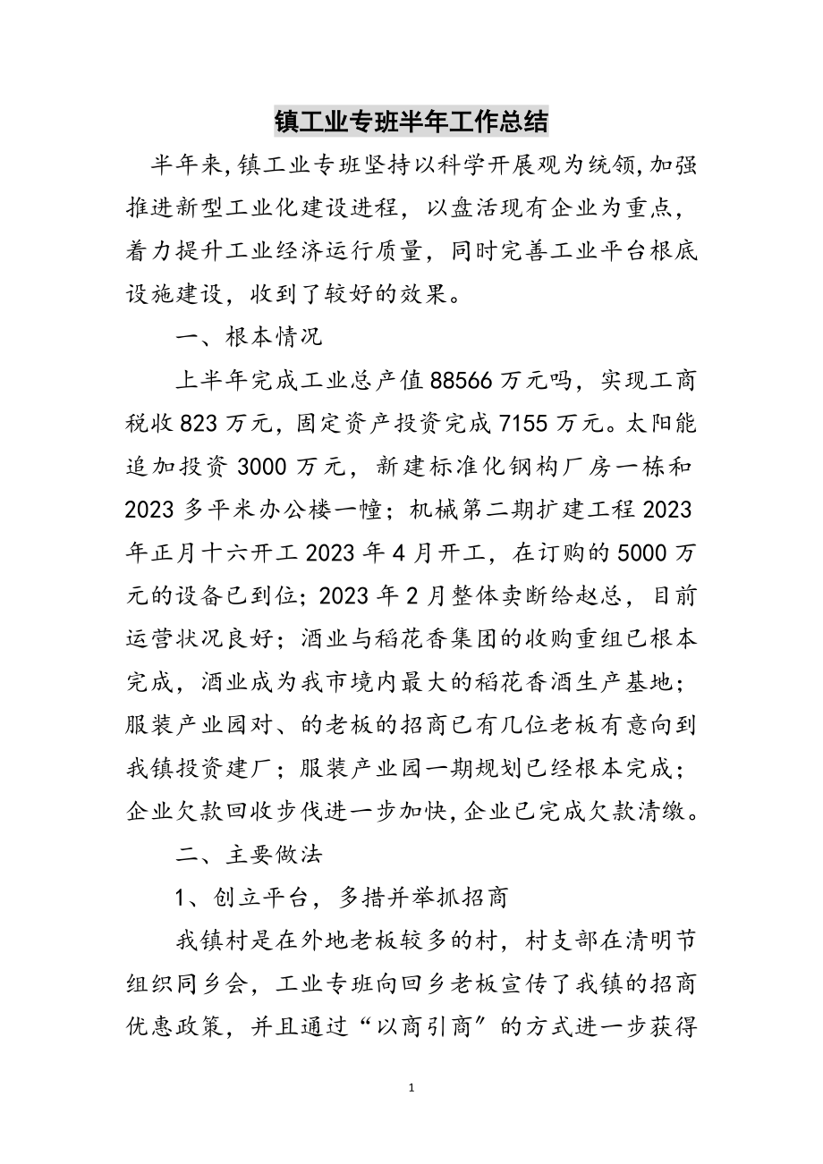 2023年镇工业专班半年工作总结范文.doc_第1页