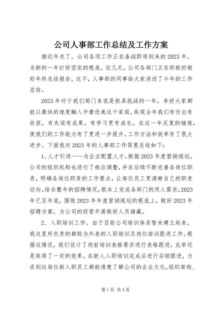 2023年公司人事部工作总结及工作计划.docx_第1页