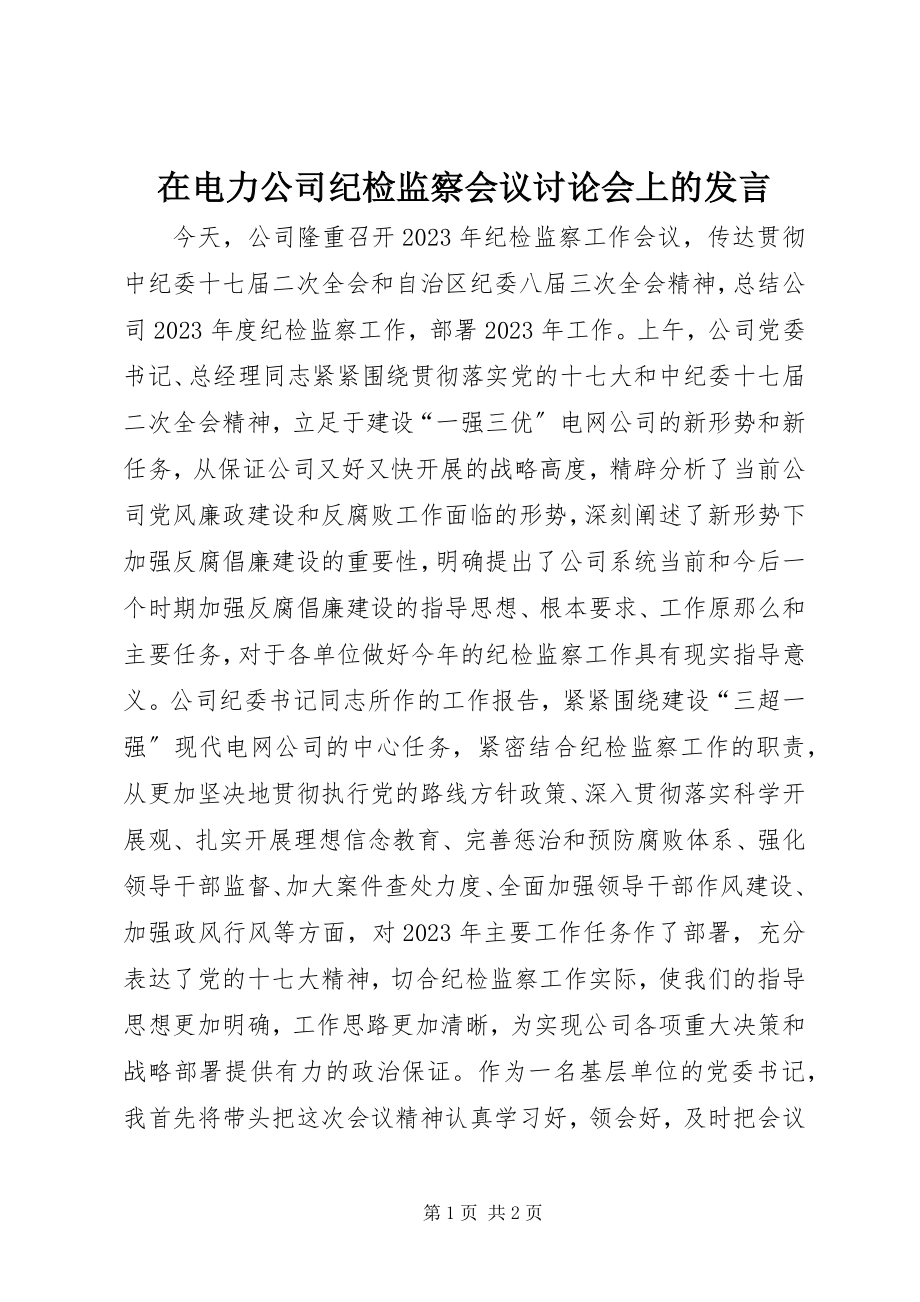 2023年在电力公司纪检监察会议讨论会上的讲话.docx_第1页