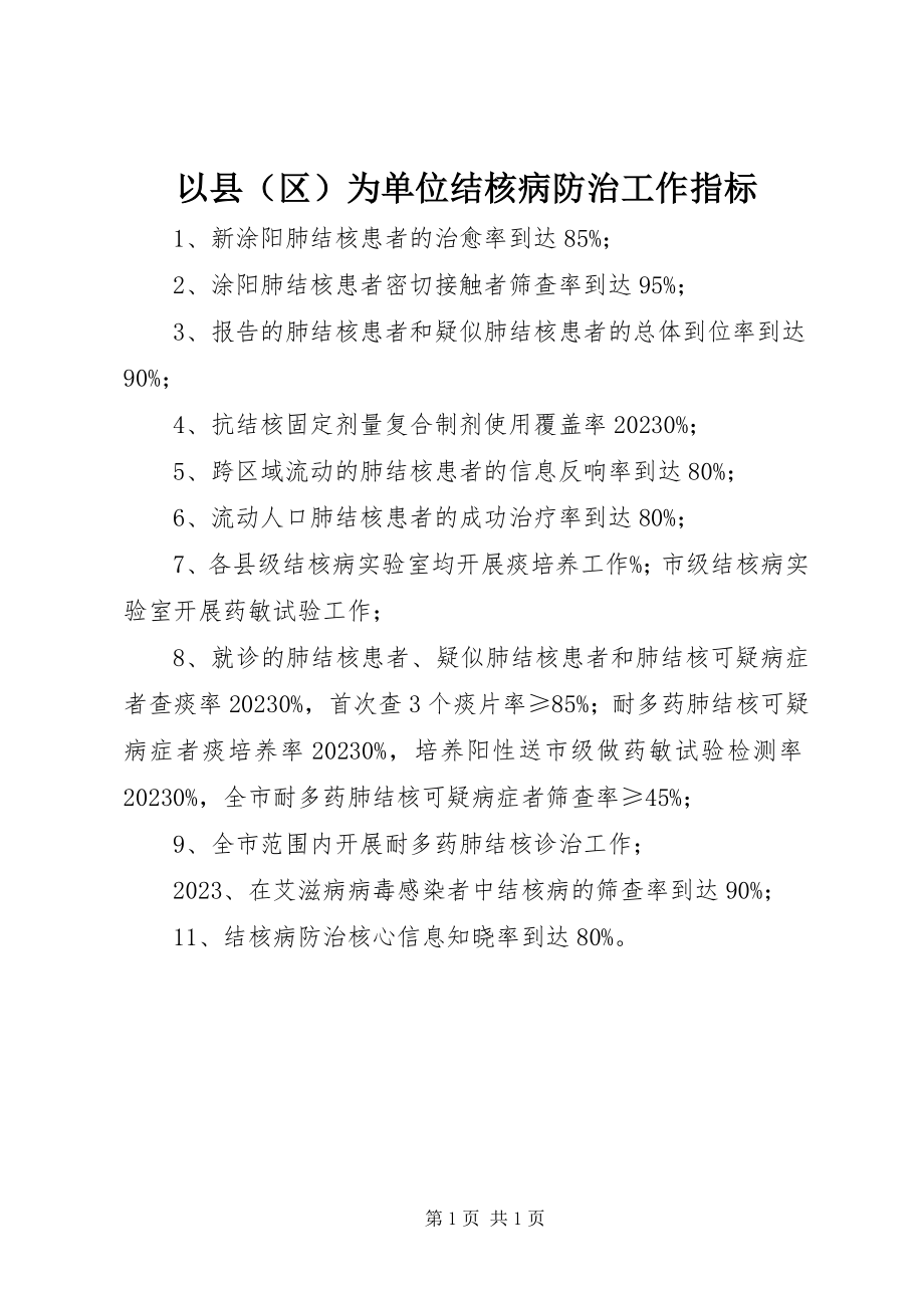 2023年以县为单位结核病防治工作指标.docx_第1页