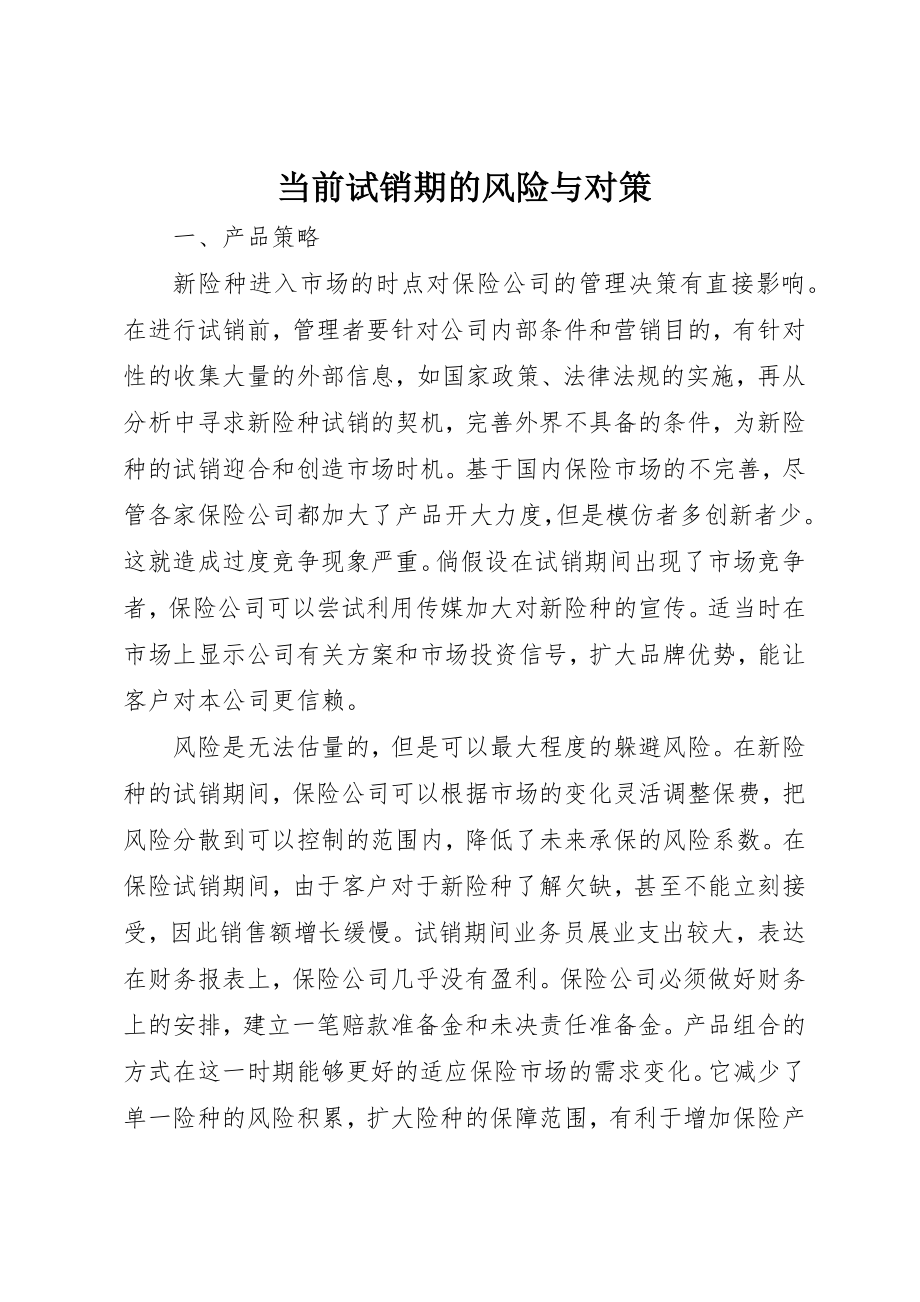 2023年当前试销期的风险与对策新编.docx_第1页