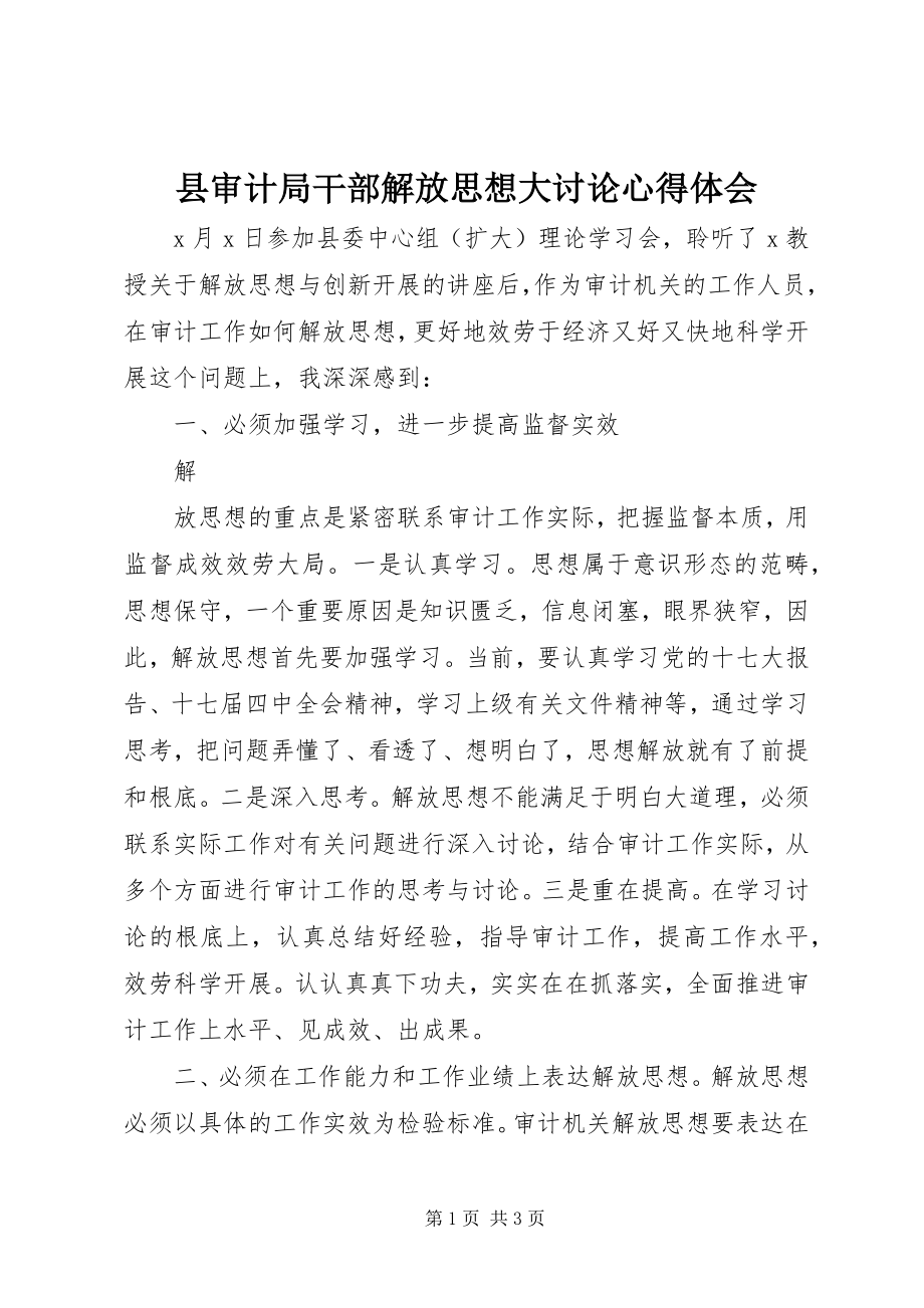 2023年县审计局干部解放思想大讨论心得体会.docx_第1页