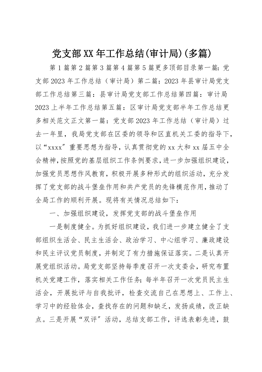 2023年党支部某年工作总结审计局精选多篇.docx_第1页