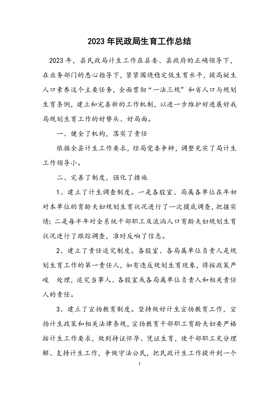 2023年民政局计划生育工作总结.docx_第1页