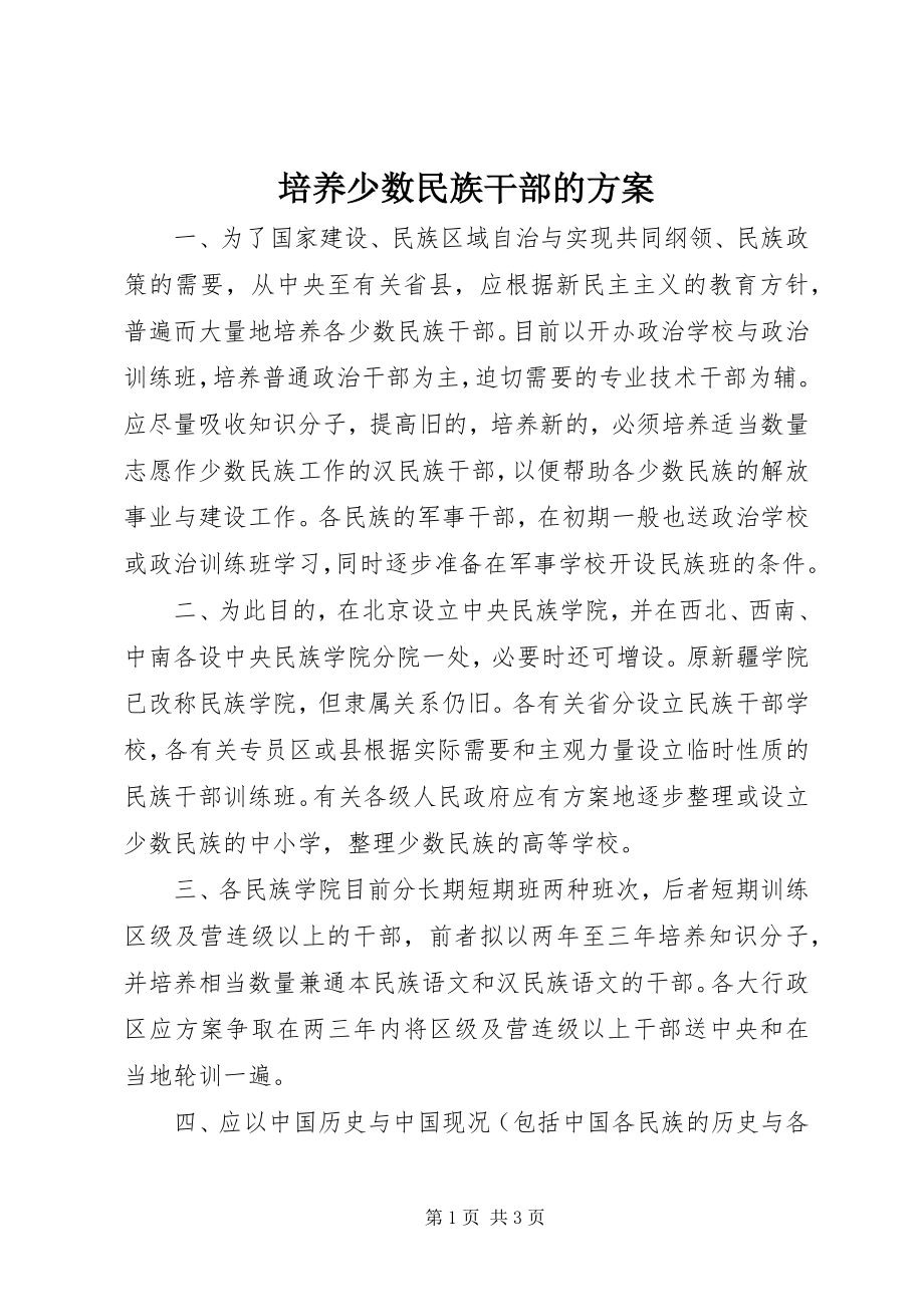 2023年培养少数民族干部的计划.docx_第1页