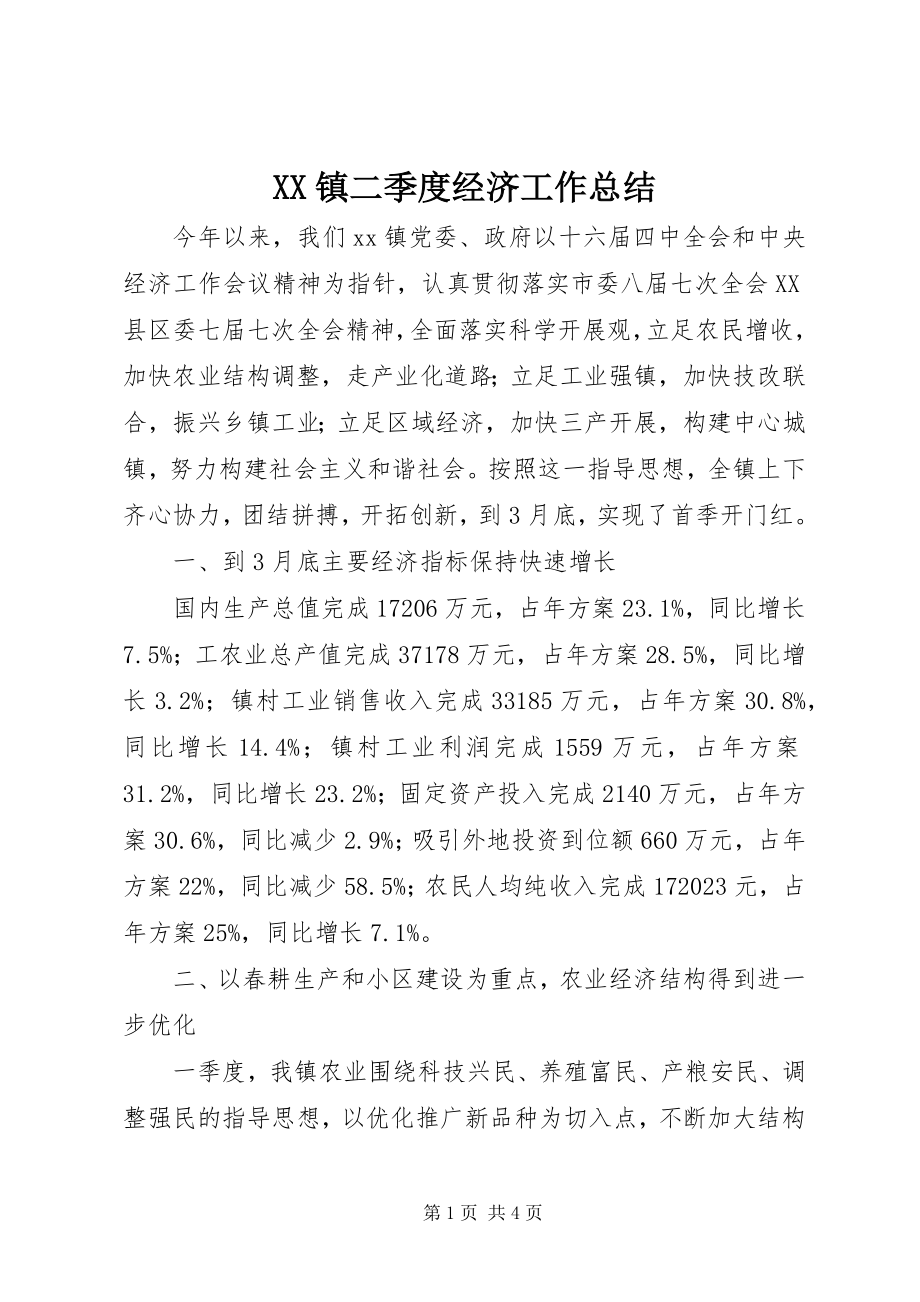 2023年XX镇二季度经济工作总结新编.docx_第1页