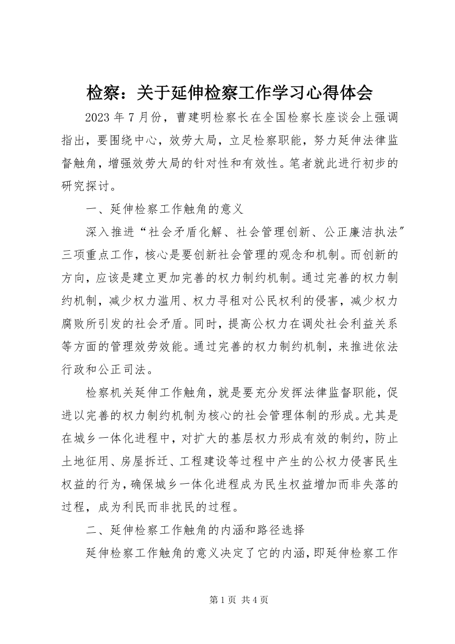 2023年检察延伸检察工作学习心得体会.docx_第1页