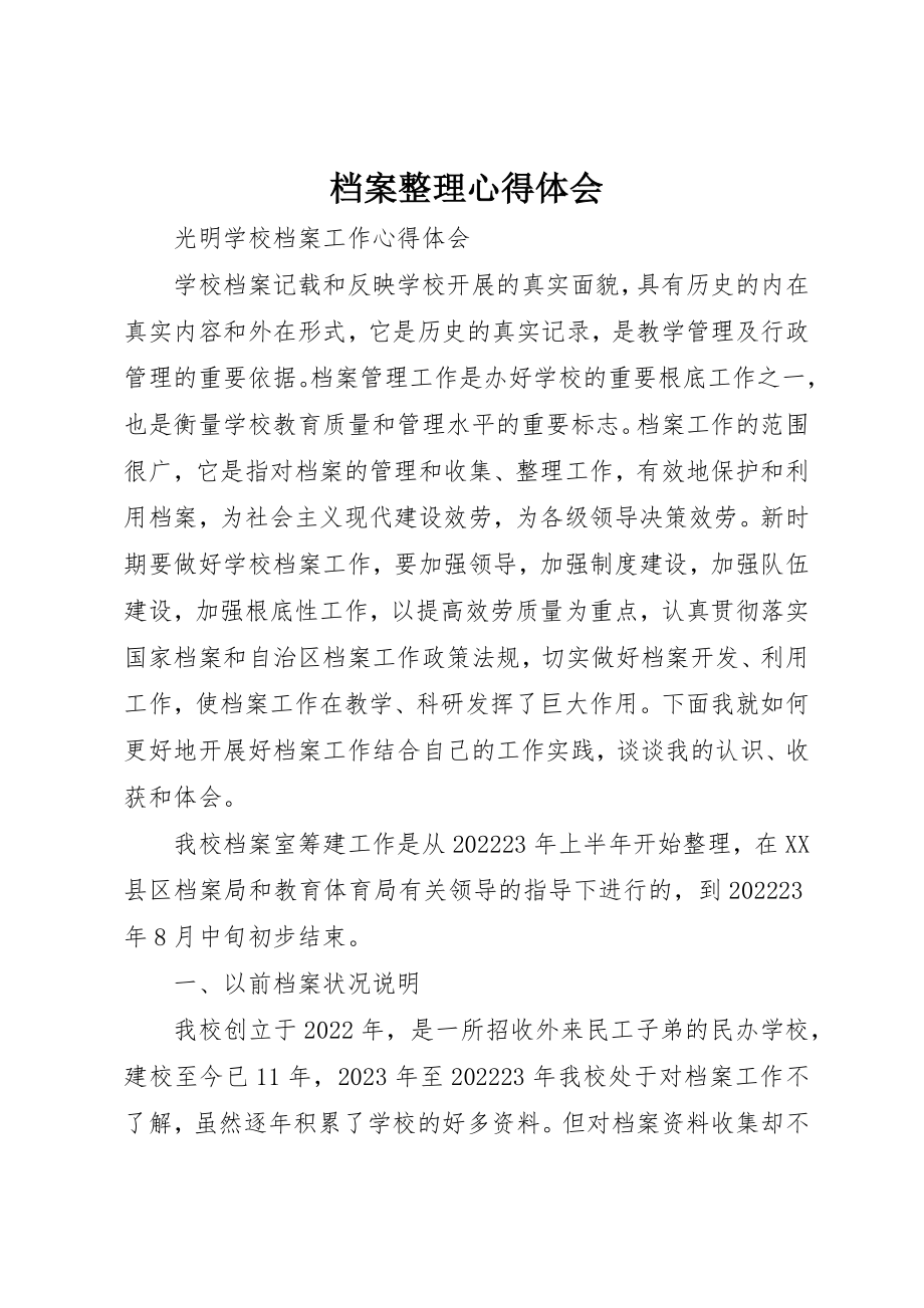 2023年档案整理心得体会新编.docx_第1页