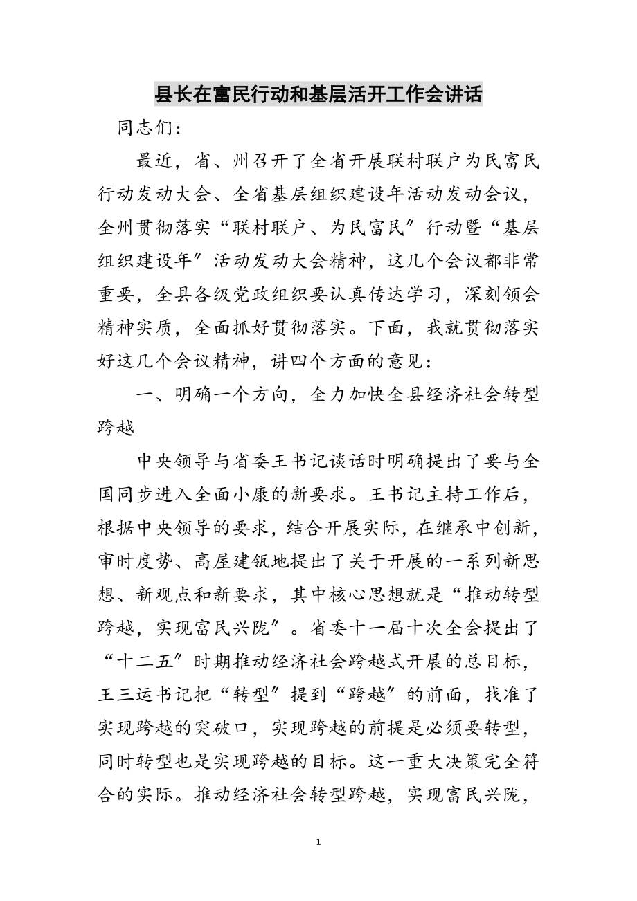 2023年县长在富民行动和基层活动工作会讲话范文.doc_第1页