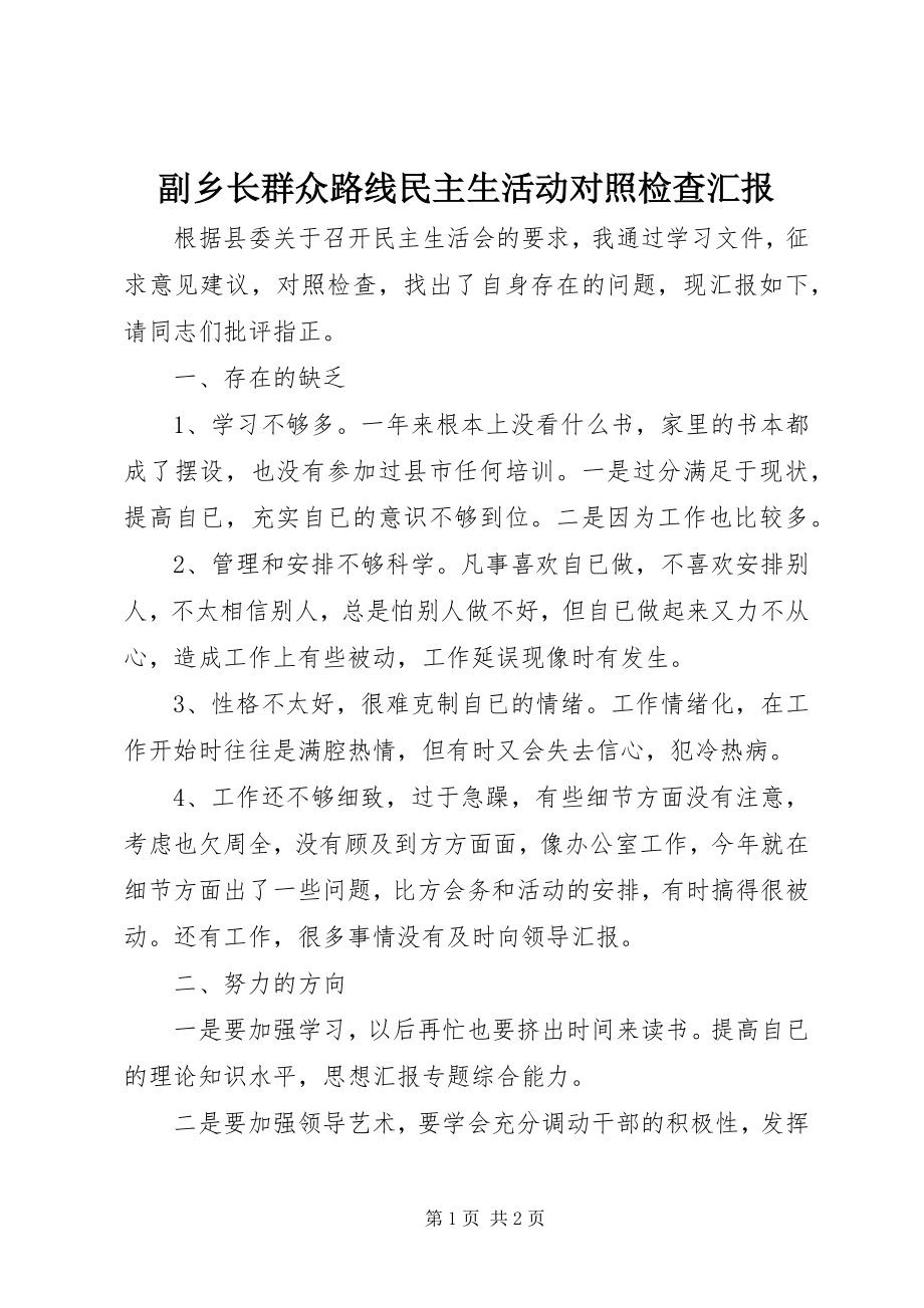 2023年副乡长群众路线民主生活动对照检查汇报.docx_第1页