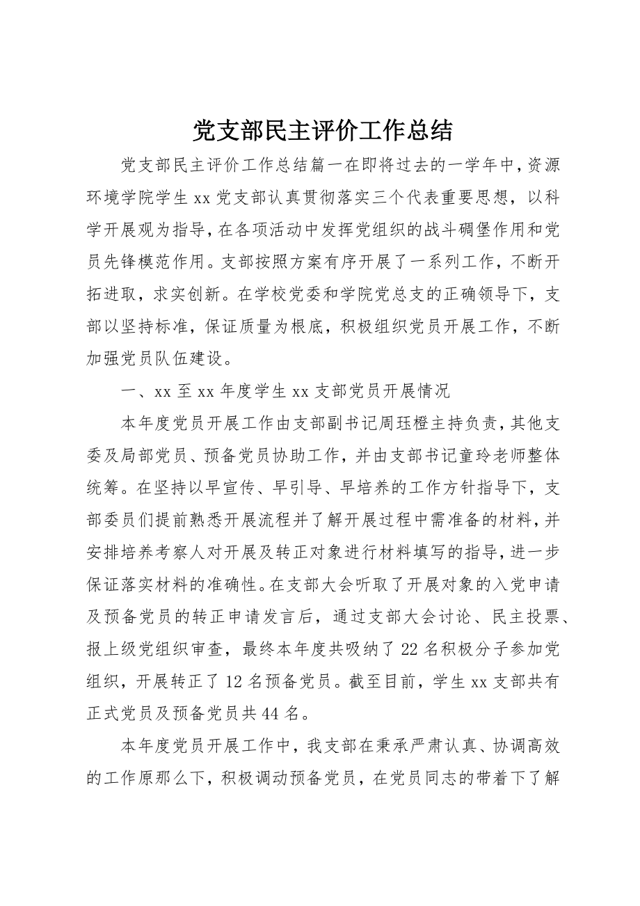 2023年党支部民主评价工作总结.docx_第1页