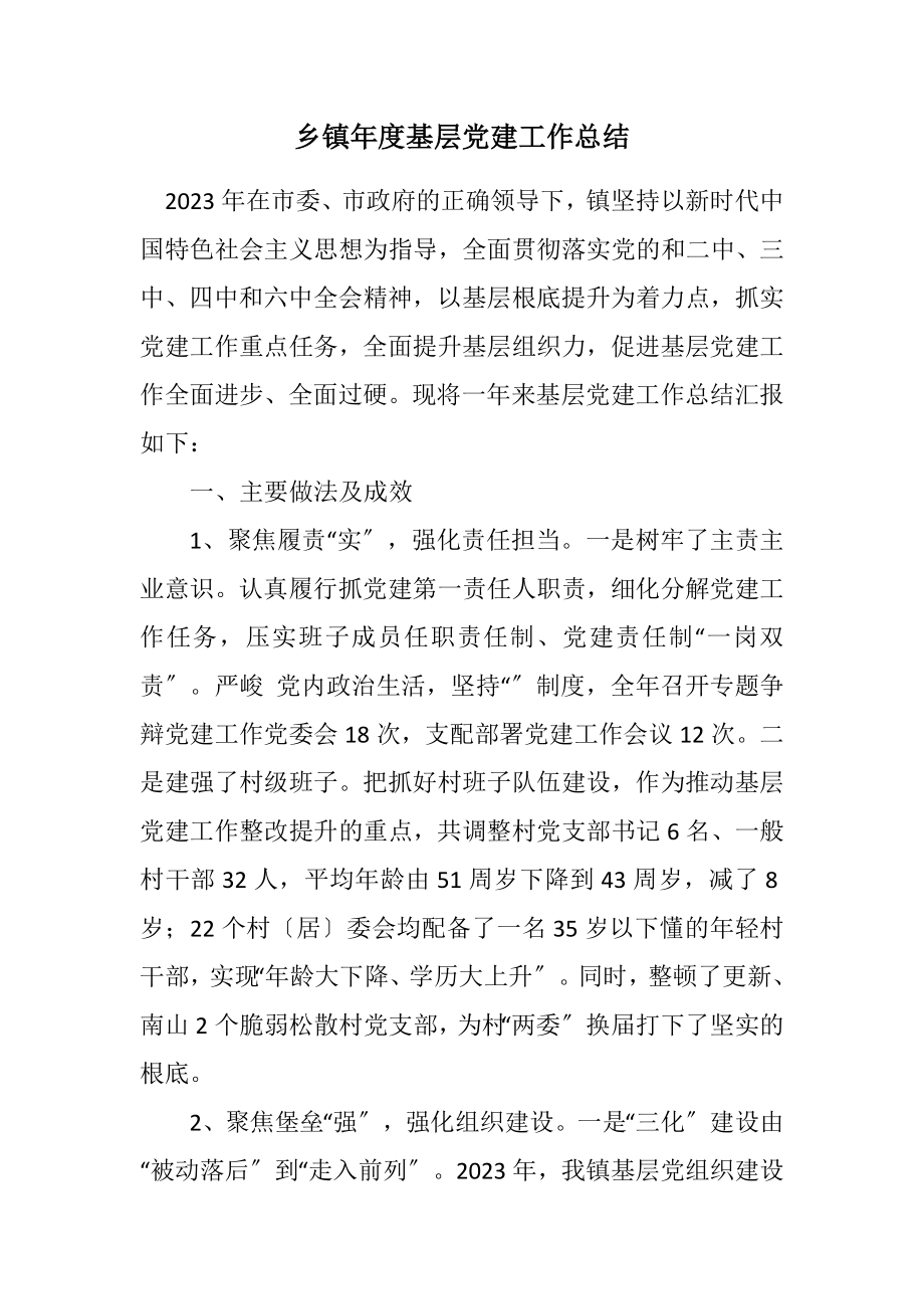 2023年乡镇年度基层党建工作总结.docx_第1页