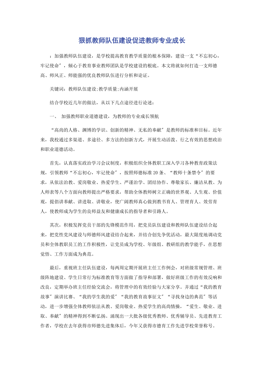 2023年狠抓教师队伍建设促进教师专业成长.docx_第1页