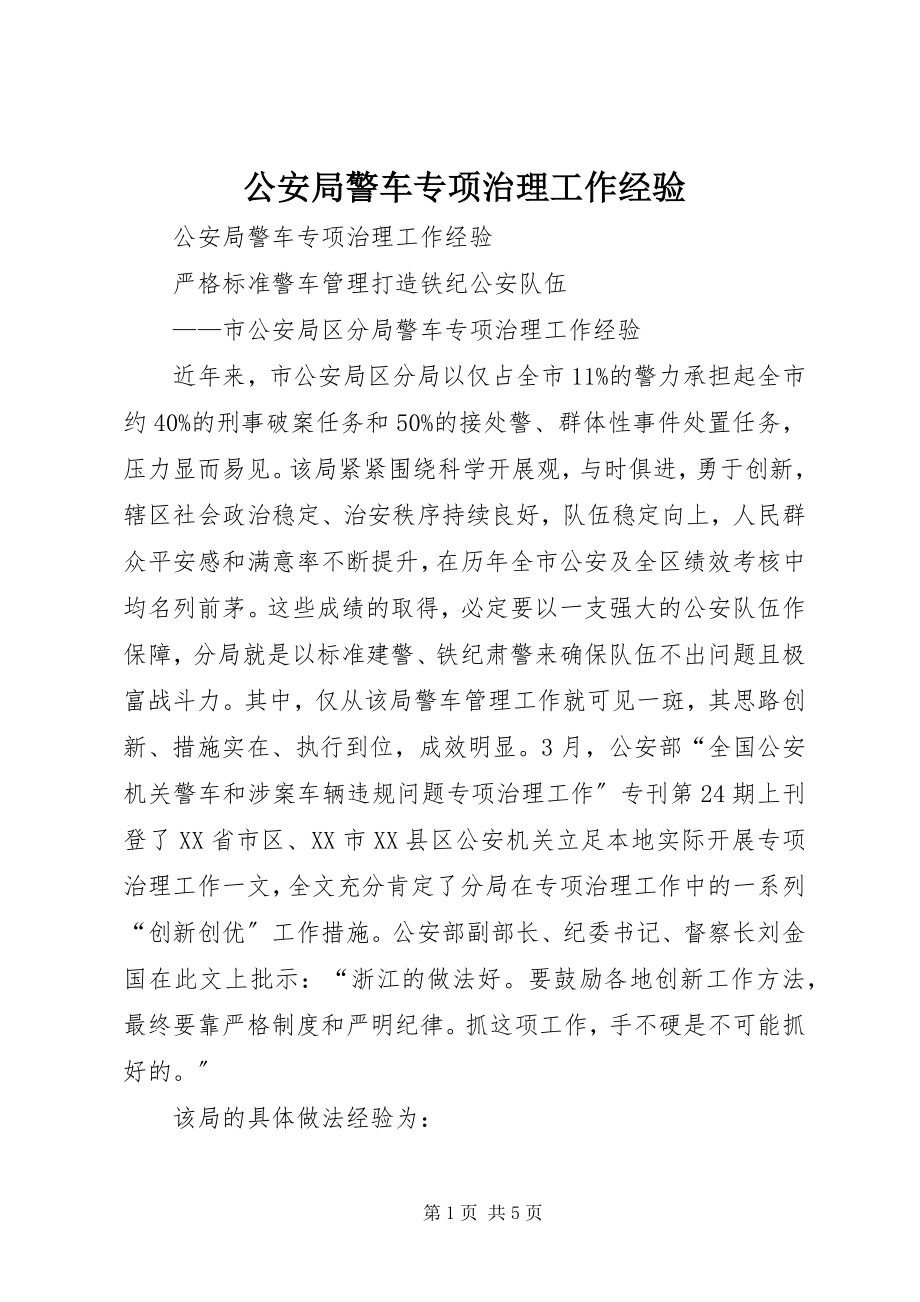 2023年公安局警车专项治理工作经验.docx_第1页