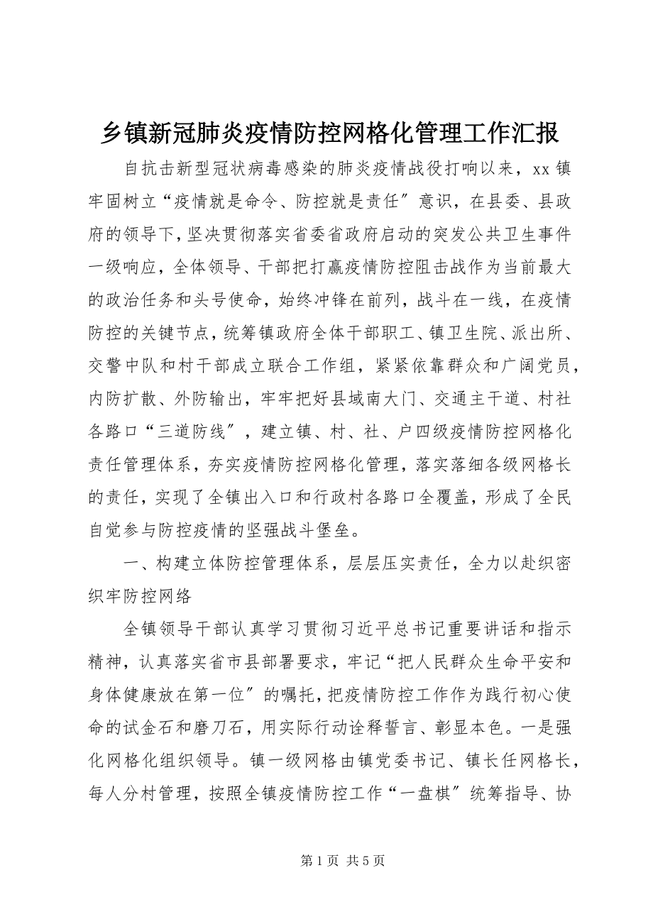 2023年乡镇新冠肺炎疫情防控网格化管理工作汇报.docx_第1页