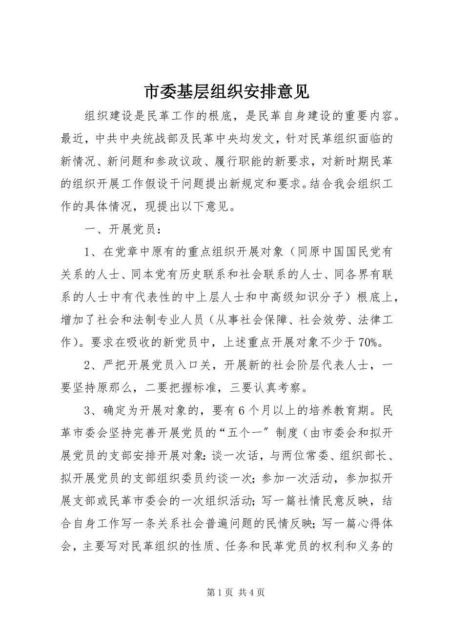 2023年市委基层组织安排意见.docx_第1页