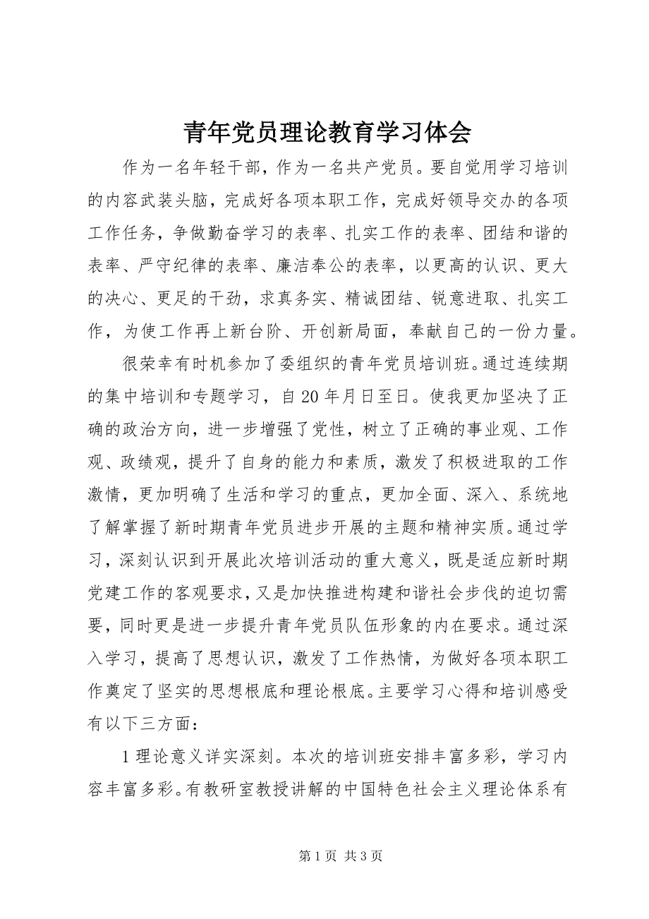 2023年青年党员理论教育学习体会.docx_第1页