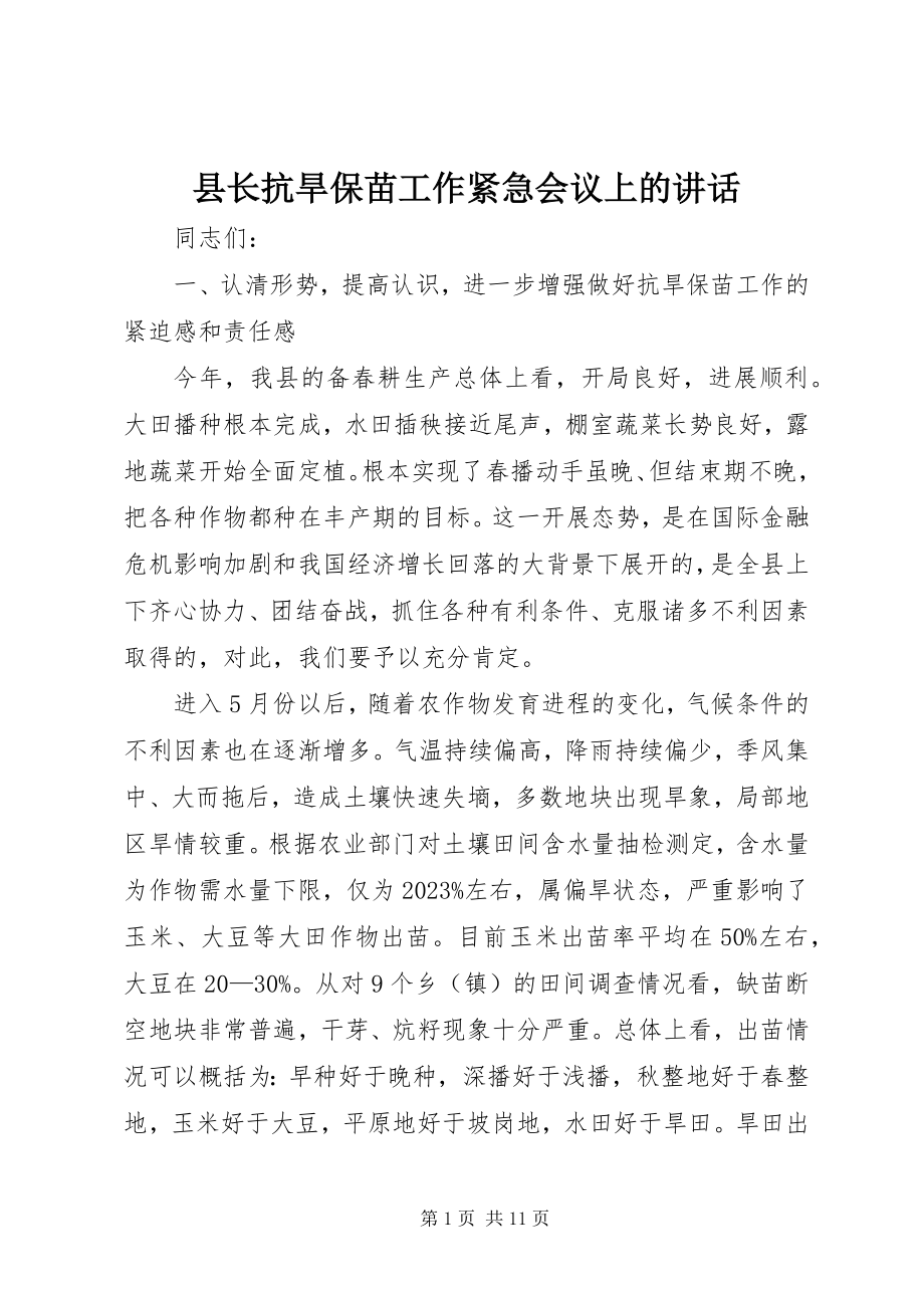 2023年县长抗旱保苗工作紧急会议上的致辞.docx_第1页