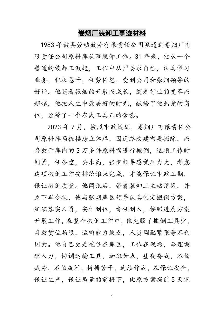 2023年卷烟厂装卸工事迹材料范文.doc_第1页