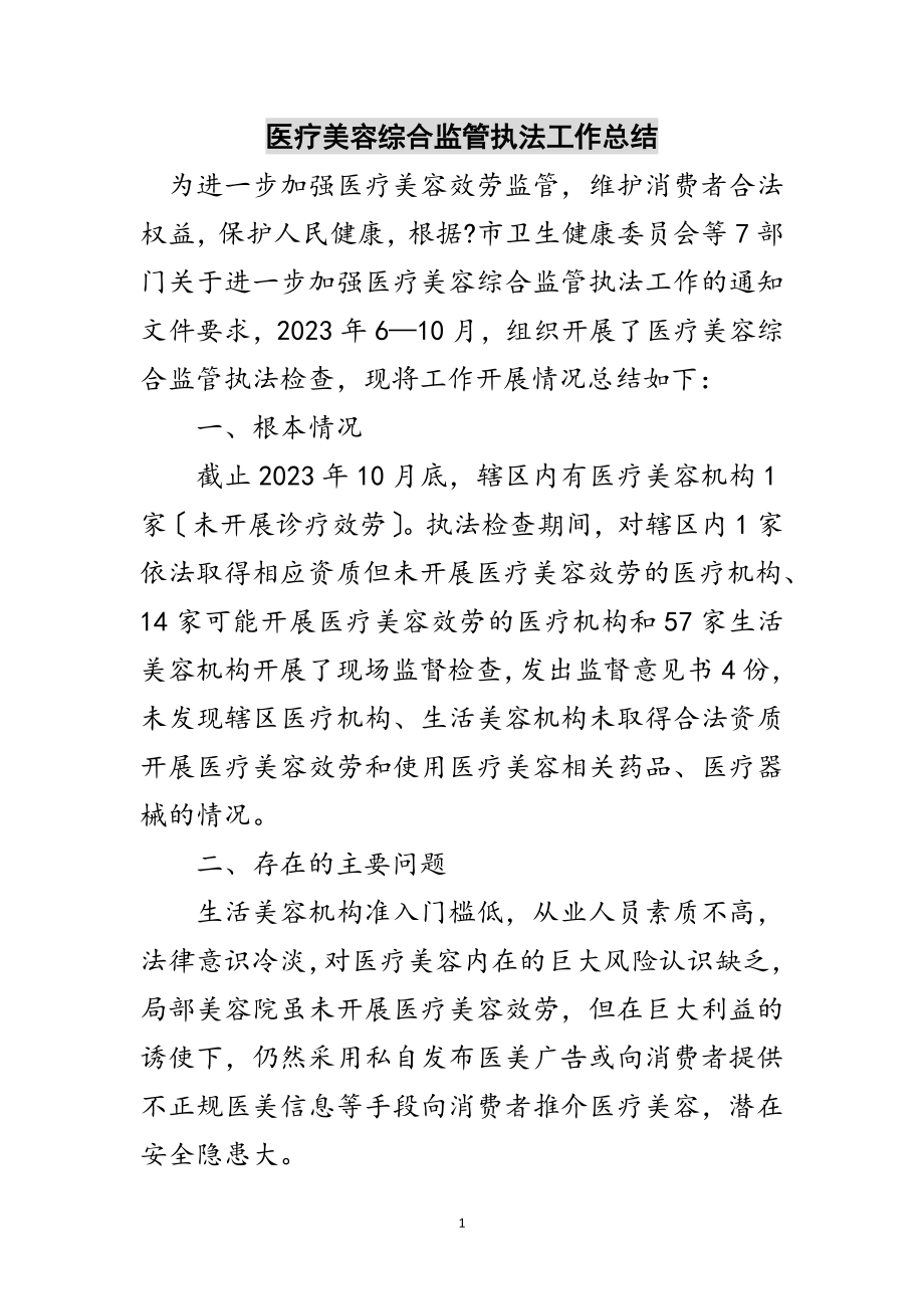 2023年医疗美容综合监管执法工作总结范文.doc_第1页