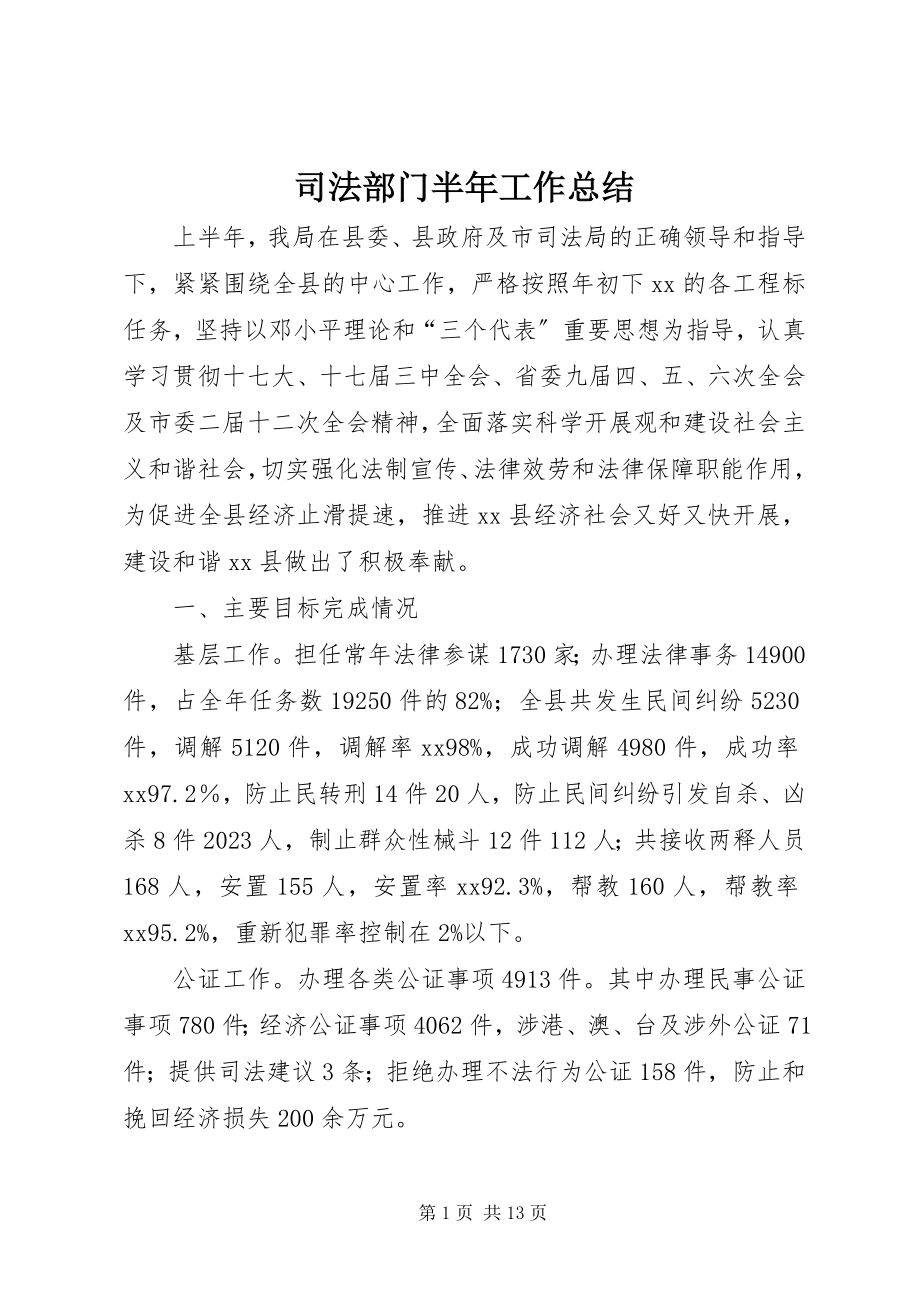 2023年司法部门半年工作总结.docx_第1页