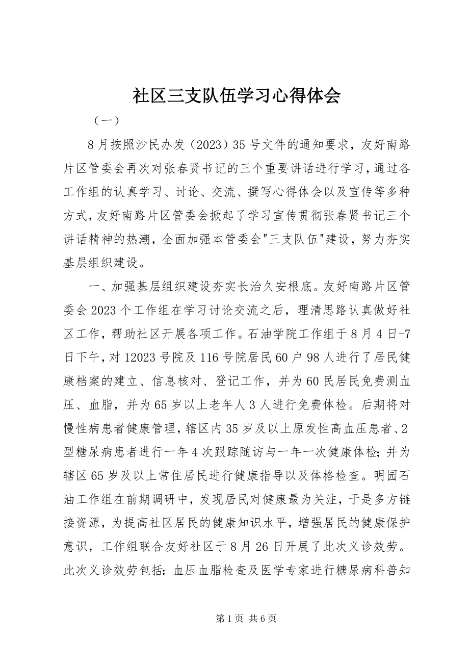 2023年社区三支队伍学习心得体会.docx_第1页